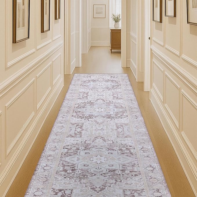 Washable Area Rug. Modern Farmhouse. Vintage. Turkish. Bohemian. Distressed. Oriental. Traditional. Rugs for Living Room. Dining. Bedroom. Office. Entryway. Foyer. (861PP, 2'5" x 13')