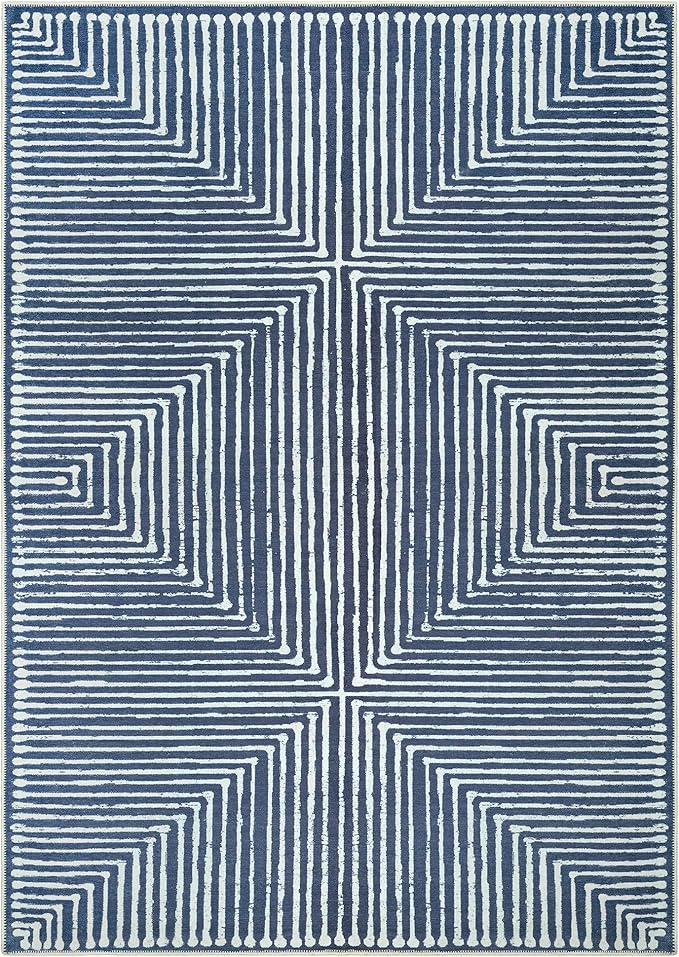 Bloom Rugs Washable Non-Slip 9' x 12' Rug - Blue Striped Area Rug for Living Room, Bedroom, Dining Room, and Kitchen - Exact Size: 9' x 12'
