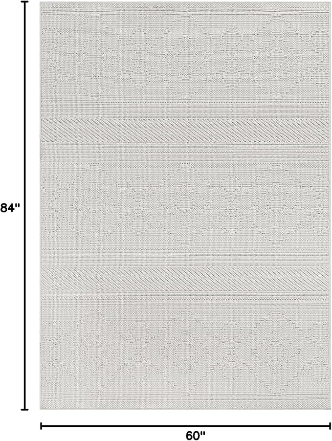 Beverly Rug Micro Loop Area Rug White 5x7 Modern Luxury Soft Boho Geometric Durable Indoor Area Rugs for Living Dining Room Office Stain Resistant Non Shedding Casual Indoor Carpet White 5 x 7
