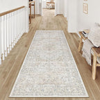 2x6 Washable Vintage Runner Rug for Living Room Bedroom Beige Grey Soft Tranditional Non Slip Runner Rug Lightweight Floral Low Pile Distressed Runner Kitchen Hallway Bedroom