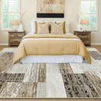 Large Area Rugs,Modern Geometric Patchwork Floor Decor for Bedroom Aesthetic Carpet, Rockwood Collection, Indoor Rugs for Living Room, Dining Room, Nursery, Office, Machine Washable Rug,9x12 Ft Beige