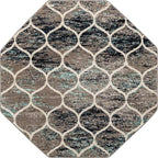 Rugs.com Lattice Frieze Collection Rug – 5' Octagon Blue Multi Medium Rug Perfect for Living Rooms, Kitchens, Entryways