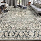 7X9 Area Rugs - 7X9 Washable Area Rug Indoor Vintage Rug Print Rug Low-Pile Floor Carpet for Living Room, Bedroom (Olive Charcoal)