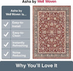 Well Woven Asha Rome Red 3'3" x 5' Area Rug - Oriental Floral Pattern, Easy Clean, Floor-Friendly Backing - for Living Room, Bedroom, and Dining Room