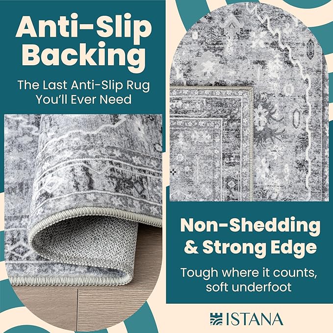 Istana 4x6 Area Rug - Grey Rugs for Living Room 4x6 - Foldable Rugs for Bedroom - Stain Resistant Washable Rug - Eco-Friendly Boho Area Rugs - Easy to Clean Living Room Rug 4 x 6