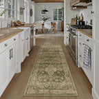 HUGEAR 2x5 Runner Rug Hallway Machine Washable Retro Green Vintage Floral Low Pile Carpet Distressed Long Throw Rug Bedroom Office Bathroom Kitchen Laundry Non Slip Soft Lightweight