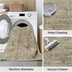 FMFUNCTEX Entryway Rug 2x3 Washable Brown Vintage Distressed Oriental Door Mat Non Slip Low Pile Indoor Carpet Soft Retro Small Throw Area Rugs for Entry Way Entrance Bedroom Kitchen Bathroom Laundry