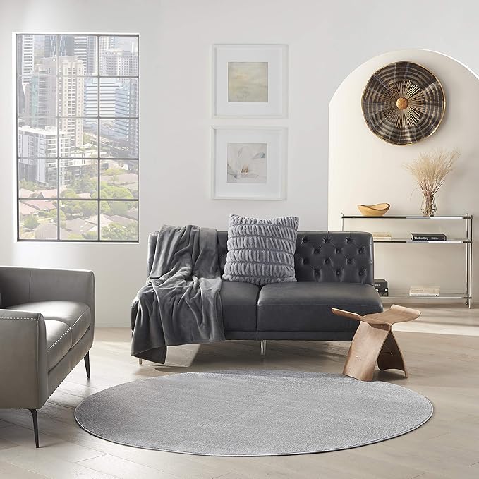 Nourison Home Nourison Essentials Silver Grey 6' x Round Area Rug - Easy Clean, Non Shedding, Bed Room, Living Room, Dining Room, Kitchen (6' x Round)