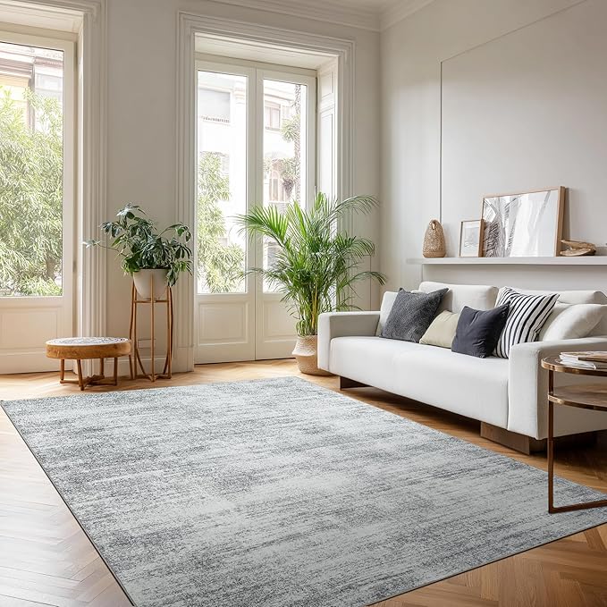 Gray Office Chair Mat for Low Pile Floor Carpet with Non Slip Modern Abstract Neutral Area Rug 4x6 Light Grey 4 x 6 Small Rug for Bedside Dorm Laundry Room