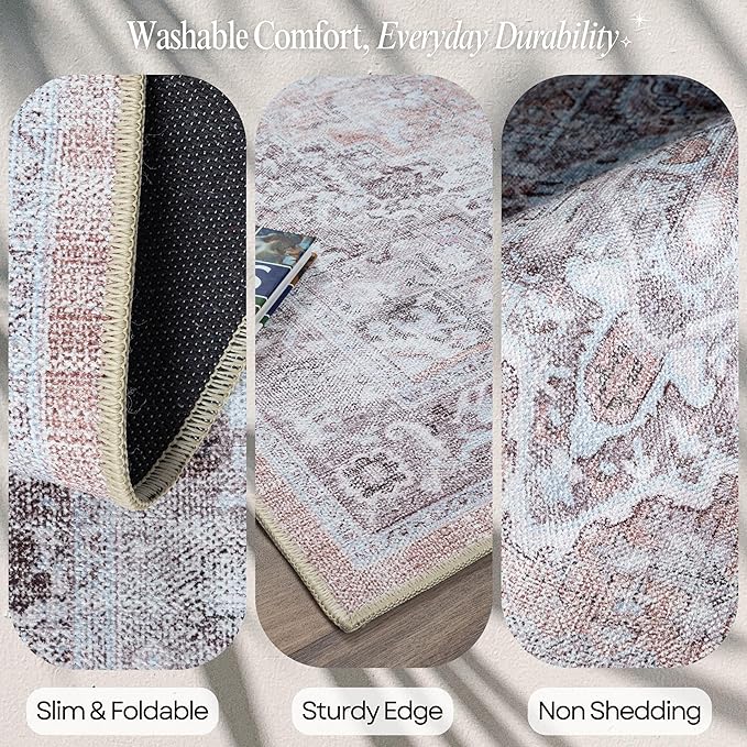 Fame Rugs Turkish Rug. Washable Vintage Oriental Antique Inspired Traditional Doormat Small Modern Area Rugs Luxury Entryway Entry Bedroom Bathroom Kitchen (392TW, 9'8 x 13')