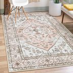 Lahome Boho Washable Living Room Area Rug - 3x5 Small Pink Rugs for Bedroom Non-Slip Throw Nursery Kids Room Rug, Vintagel Print Carpet Rug for Kitchen Office Bathroom Laundry Room (Pink, 3'x5')