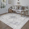 HUGEAR Machine Washable Area Rugs 5x8 Vintage Blue Living Room Bedroom Rug Neutral Style Non Slip Stain Resistant Low Pile Throw Carpet for Office Home Retro Aesthetic Modern Decor