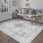 HUGEAR Machine Washable Area Rugs 5x8 Vintage Blue Living Room Bedroom Rug Neutral Style Non Slip Stain Resistant Low Pile Throw Carpet for Office Home Retro Aesthetic Modern Decor