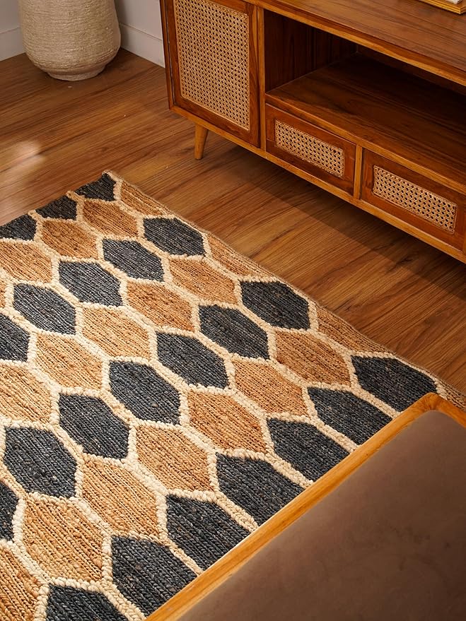 Rugsotic Carpets Hand Woven Flat Weave Kilim Wool ECO-Friendly Area Rugs - 5'x8', Rectangle Shape, Gold Color, Solid Plain Design, Low Pile Handmade Area Rugs for Living Room, Bed Room (D00111)