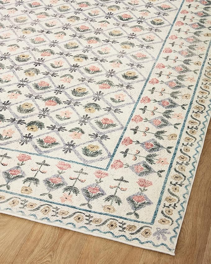 Loloi Rifle Paper Co. Eden Collection EDE-03 Lattice Ivory 2'-6" x 9'-6" Runner Rug feat. CloudPile™