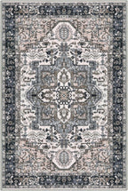 KOZYFLY Boho Area Rug 6x9 Ft Thin Washable Rugs for Bedroom and Living Room Faux Wool Printed Throw Carpet Non Slip Rug for Entryway Kitchen Dining Room, Black/Taupe/Beige