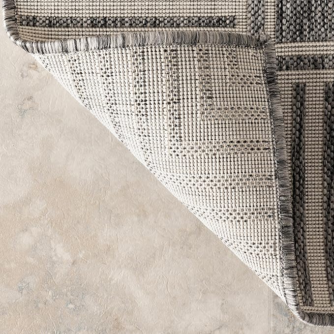 Nuloom Asha Grey/Ivory, 10' x 14', Casual, Striped Border, Soft and Cozy, High Traffic, Stain Resistant, Easy Clean, Durable Area Rug for Indoor/Outdoor Patio, Deck, Porch, Garden, Courtyard