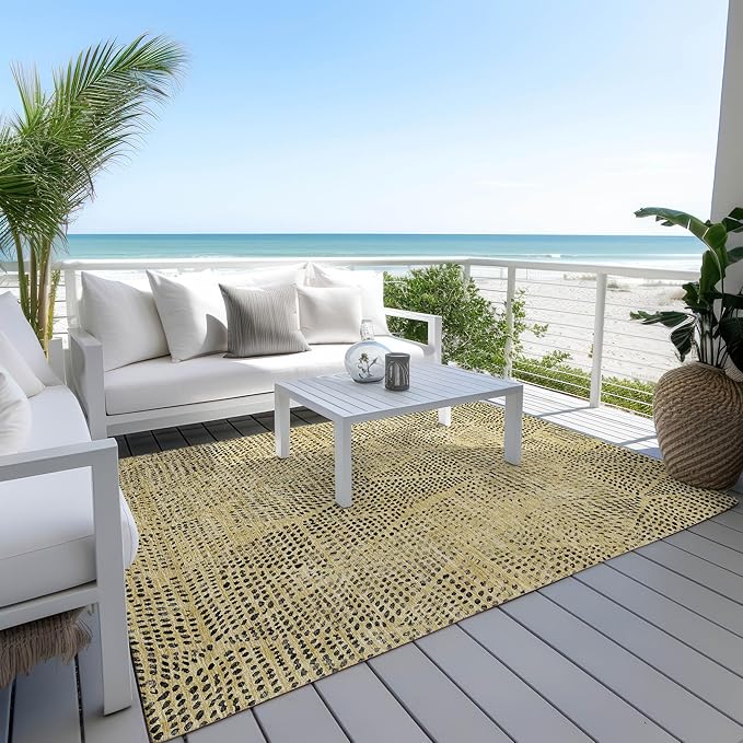 Addison Rugs Chantille ACN591 Gold 8' x 10' Indoor Outdoor Area Rug, Easy Clean, Machine Washable, Non Shedding, Bedroom, Living Room, Dining Room, Kitchen, Patio Rug