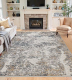 6x9 Washable Area Rugs - Modern Abstract Rugs for Living Room Non-Slip Low Pile Soft Machine Washable Carpet for Bedroom, Dining Room, Nursery, Home Office, Farmhouse (6'x9' Tan Blue)
