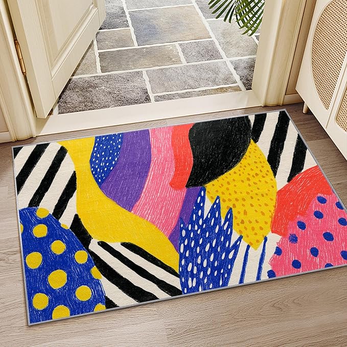 Abstract Rug, Colorful Pop Art Graffiti Area Rugs 5x6, Hippie Aesthetic Funky Non Slip Thin Carpets House Decor #C006