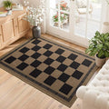 Vasofe Washable Small Entry Rug, 2x3 Checkered Jute Rugs Outdoor Indoor Front Door Mat, Non-Slip Bedroom Entrance Doorway Kitchen Mats, Plaid Farmhouse Porch Carpet, Black and Brown