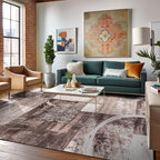 Rugshop Contemporary Abstract Circle Design Area Rug, Non-Shedding Carpet for Dining Room, Living Room, or Bedroom, Brown, 6'6" x 9'