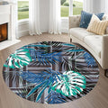 Round Area Rug 5ft - Abstract Palm Leaf Pattern, Non-Slip Machine Washable Low Pile Carpet for Bathroom, Living Room, Bedroom, Entryway, Durable Indoor Floor Mat