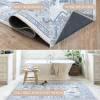 Fame Living Cream Blue Oushak Rug, Modern, Vintage, Turkish, Eclectic, Floral, Pastel, Washable, Area Rugs for Living Room, Dining, Bedroom, Office, Entryway, Foyer, Playroom, Nursery, 5'x6'9"