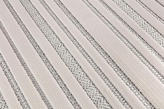 CAMILSON Modern Runner Rug 2x7 Luxury Striped Line Micro Loop Hallway Rugs Soft High-Low Pile Stain Resistant Easy to Clean Non-Shedding Durable Entryway Kitchen Indoor Area Carpet (White)