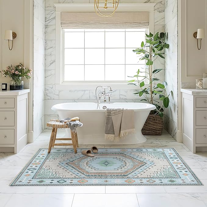Fame Living Washable Area Rug. Modern Farmhouse. Vintage. Turkish. Bohemian. Distressed. Oriental. Traditional. Rugs for Living Room. Dining. Bedroom. Office. Entryway. Foyer. (856GG, 9'5" x 14')