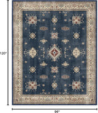 RUGGABLE Washable Vintage Area Rug – Verena Sapphire 8x10, Stain-Resistant, Non-Slip – Large Machine Washable Rugs for Living Room, Bedroom, Hallway, Entryway & Office–with Cushioned Pad