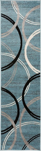 Rugshop Modern Wavy Circles Design Runner Rug, Non-Shedding Carpet for Hallway, Kitchen, or Entryway, Blue, 2'7" x 12'