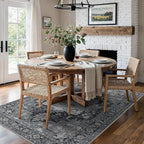 5x7 Area Rugs for Living Room, Machine Washable Rug, Non Slip Vintage Rugs, Low Pile Lightweight Print Rug for Bedroom, Dining Room, Home Office, Dark Gray