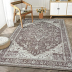 Bloom Rugs Washable Non-Slip 4' x 6' Rug - Dark Brown Traditional Medallion Area Rug for Living Room, Bedroom, Dining Room, and Kitchen - Exact Size: 4' x 6'