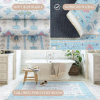 Fame Living Cream Blue Oushak Rug, Modern, Vintage, Turkish, Eclectic, Floral, Pastel, Washable, Area Rugs for Living Room, Dining, Bedroom, Nursery, Girls, Boys, 5'9"x8'9"