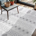 CAMILSON Micro Loop Rug 4x6 Modern Luxury Geometric Boho Diamond Area Rugs Soft High and Low Pile Stain Resistant Easy-Cleaning Non-Shedding for Living Room Office Indoor Carpet (4 x 6 / White - Gray)