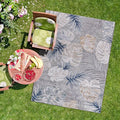 CAMILSON Indoor Outdoor Rug, Blue 10’x14’ Leaf Tropical Botanical Area Rugs for Indoor and Outdoor patios, Easy-Cleaning Non-Shedding Living Room, Garden and Kitchen Washable Outside Carpet (10x14)