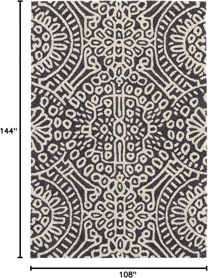 Dash & Albert Temple Charcoal Hand Micro Hooked Wool Rug, 8.5 X 11.5 Feet, Grey Geometric Pattern