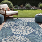 Beverly Rug Outdoor Rug 6x9 Modern Exotic Tropical Leaf Area Rugs for Indoor and Outdoor Patio Deck Porch Garden Water Resistant Washable Outside Carpet (6 x 9 Blue)