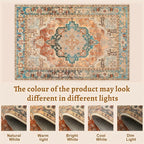 Tangsoo 4x6 Washable Rug Vintage Non Slip Indoor, Distressed Carpet for Living Room, Dining Room, Soft Low Pile Rugs Foldable Floor for Bedroom Dorm Bedside Bathroom Rusty Orange