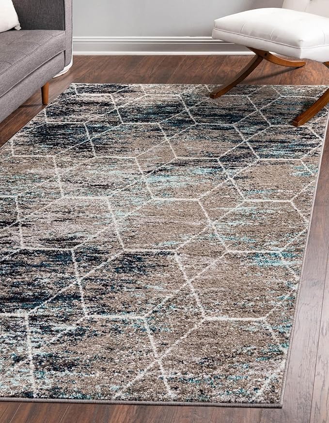 Unique Loom Trellis Frieze Collection Area Rug - Geometric (10' x 14', Blue Multi/ Ivory)