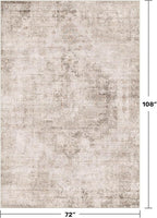 Neutral Farmhouse Area Rug for Bedroom - 6x9 Washable Rug for Dining Room Table, Ultra-Thin Soft Textured Boho Indoor Decor, Fade & Stain Resistant