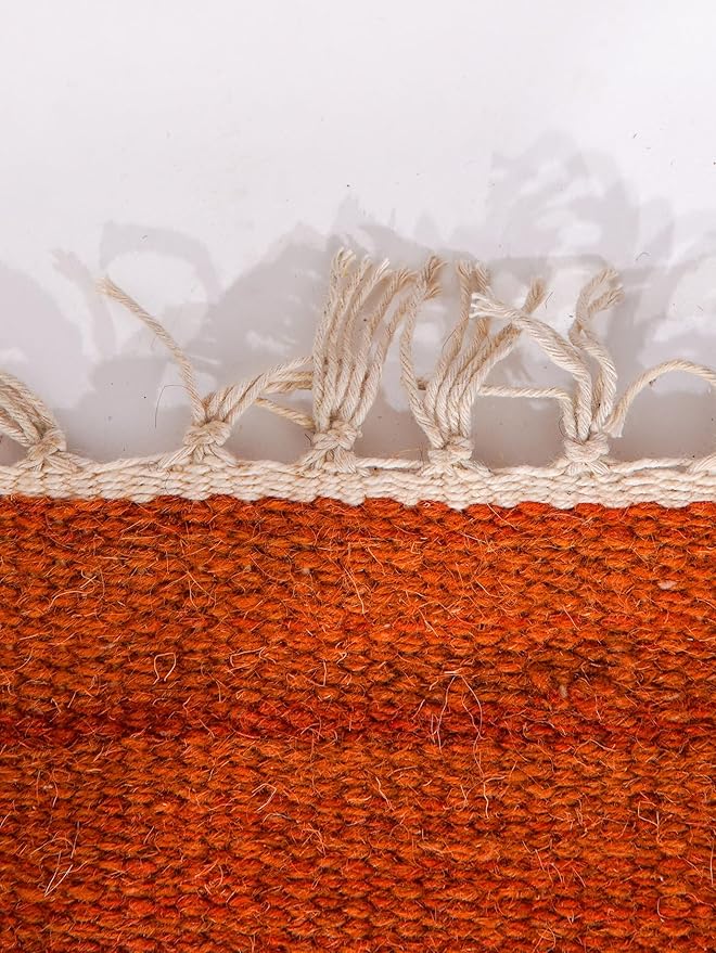 Rugsotic Carpets Hand Woven Flat Weave Kilim Wool 4'x6' Area Rug Solid Dark Orange D00111