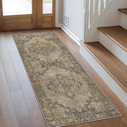 GENIMO 2'6''x6 Runner Rugs for Hallway, Machine Washable Non Slip Vintage Rugs, Low Pile Lightweight Soft Print Rug for enrtyway, Corridor, Home Office, Kitchen, Rustic Brown