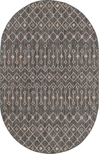 Unique Loom Outdoor Trellis Collection Area Rug - Tribal Trellis (5' 3" x 8' Oval, Charcoal Gray/ Natural)