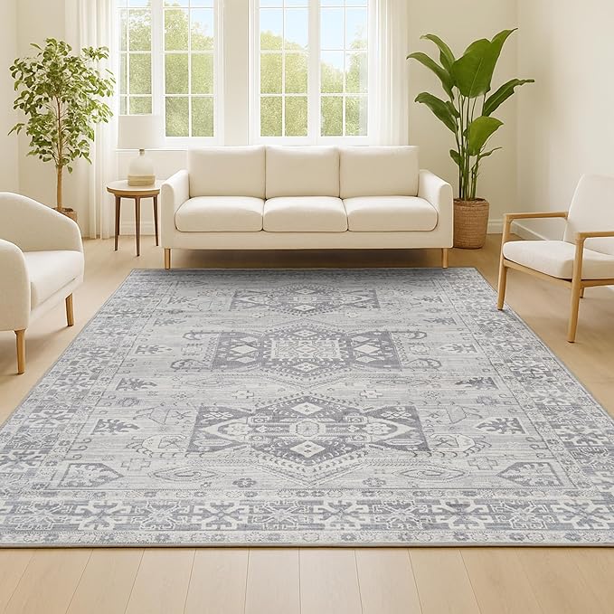 JONATHAN Y Modern Vintage Medallion Light Grey Indoor Area Rug, 3x5, Country, Floral, Easy-Cleaning for Living Room, Bedroom, Kitchen, Pet Friendly, Non-Shedding (MDP108B-3)