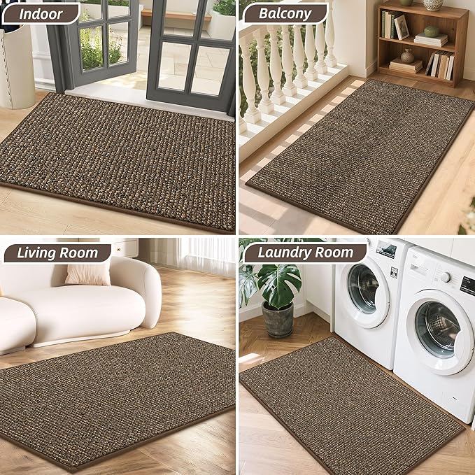 BEQHAUSE Dirt Trapper Door Mat 32" x 48", Non-Slip Washable Doormats Entrance Mat, Dirt Resistant and Absorbent Welcome Mat, Low Profile Floor Mats for Front Back Door and Entryway, Brown