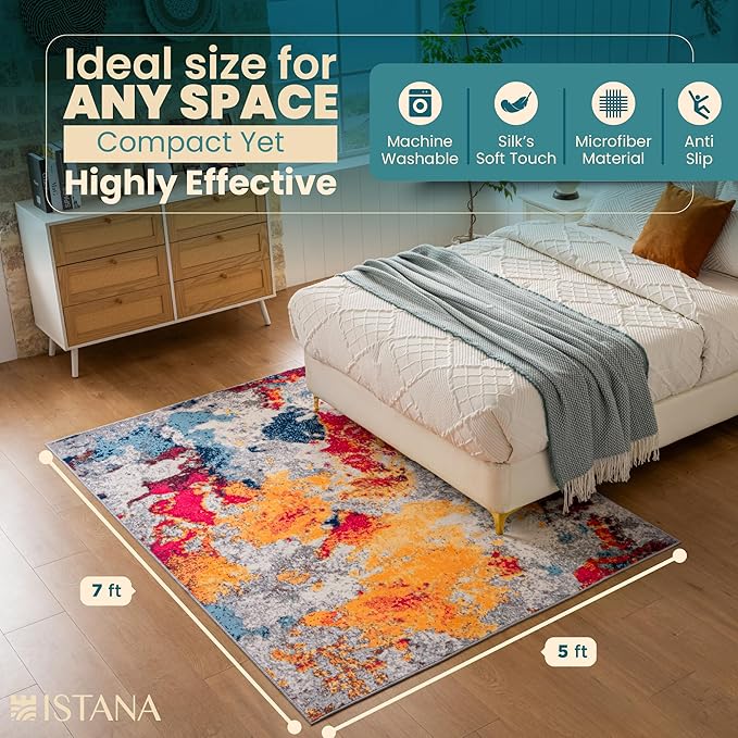 Istana 5x7 Area Rug - Multi Colors Rugs for Living Room 5x7 - Foldable Rugs for Bedroom - Stain Resistant Washable Rug - Eco-Friendly Boho Area Rugs - Easy to Clean Living Room Rug