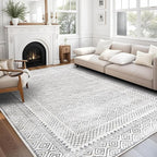 ReaLife Rugs Machine Washable Area Rug - Living Room Bedroom Bathroom Kitchen Entryway Office - Padded Low Pile Stain Resistant Premium - Boho Farmhouse Vintage - Aria - Ivory 5' x 7'