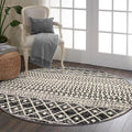 Moroccan Washable Round Area Rug, 4ft Non-Slip Distressed Black Area Rug for Bedroom, Soft Non-Shedding Circle Rug Bedside Carpet for Living Room Dining Room Bedroom